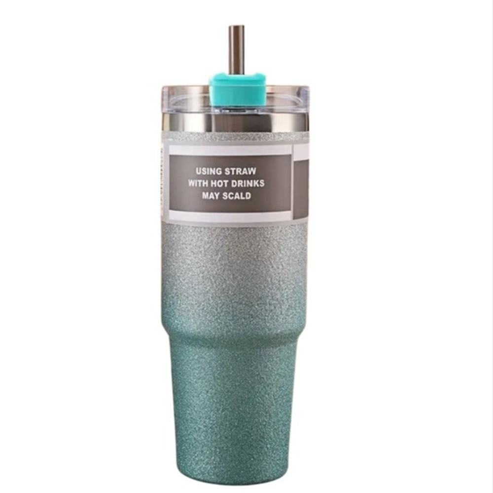 Stainless Steel Glitter Tumbler with Straw - Silver